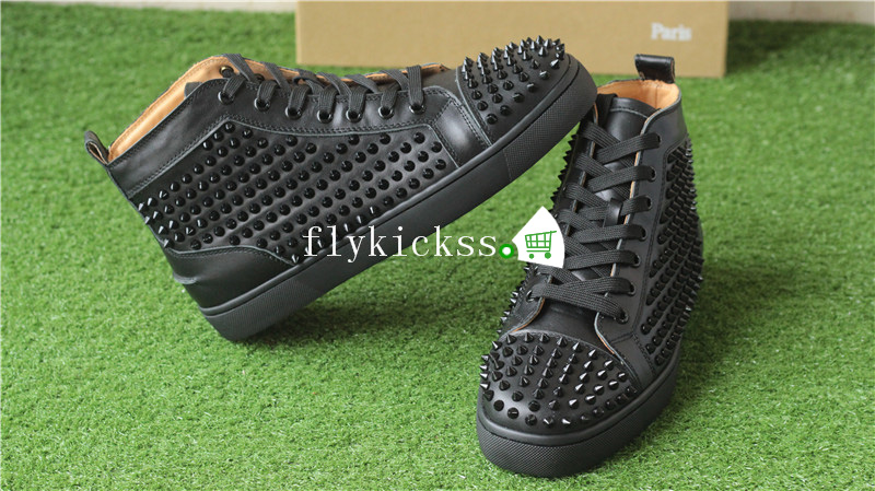 Super High End Christian Louboutin Flat Sneaker High Top Black Leather